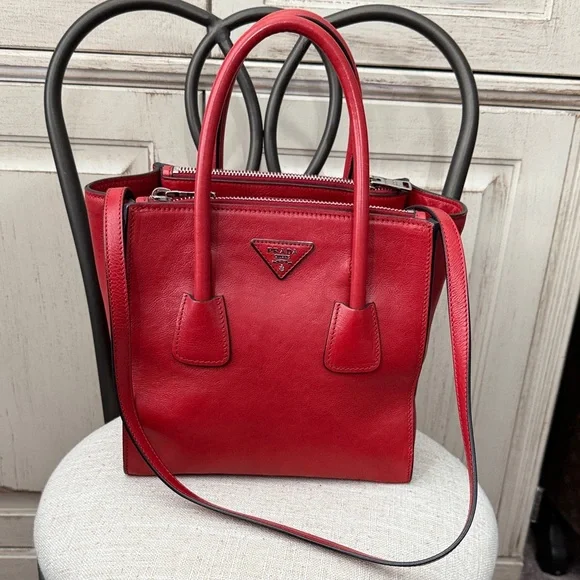 PRADA RARE AUTH LIKE NEWGlacé Calfskin Leather Twin Pocket Double HandleTote Bag - Picture 2 of 16